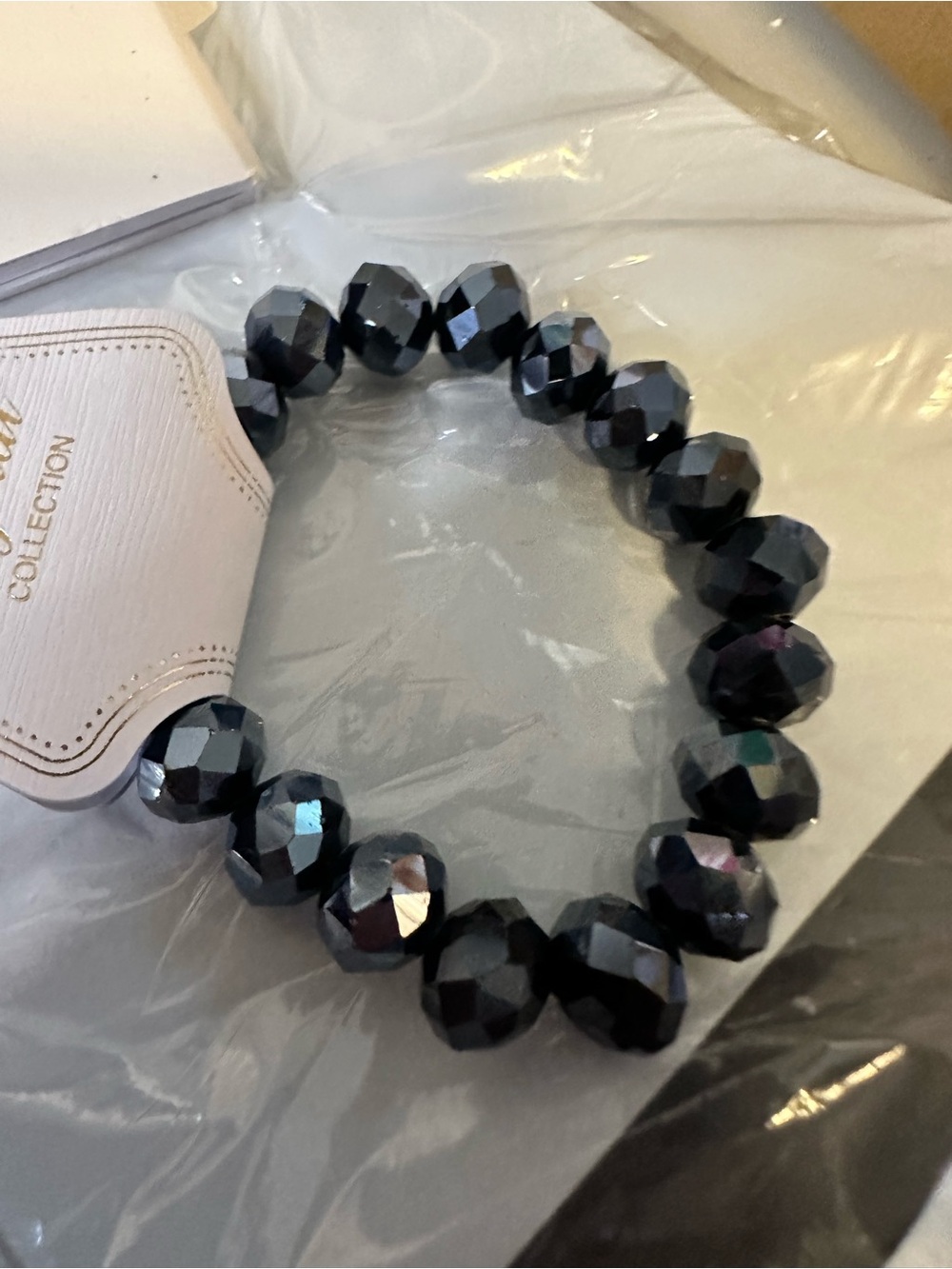 Source Unknown Shiny Faceted Black Bead Stretch Bracelet